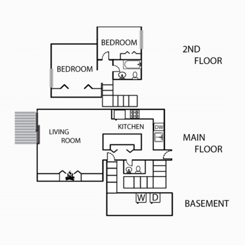 2 bedroom 1 and a half bathroom floor plan at Holiday Townhomes in East Lansing near Michigan State University